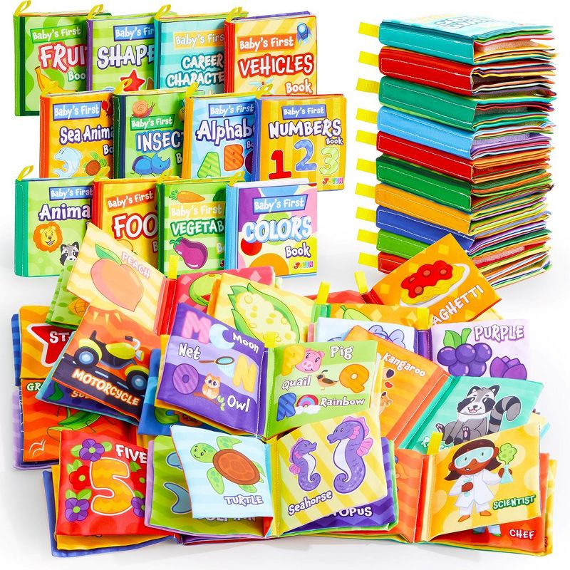 Syncfun 12 Pcs Bath Books, Nontoxic Fabric Soft Crinkly Cloth Books, Waterproof Bathtub Pool Toys for Infant Newborn Baby Toddlers Kids Birthday Gifts, 1 of 10