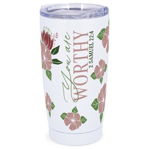 Elanze Designs 20 oz Stainless Steel On the Go Insulated Travel Tumbler With Push Top Lid, You Are Worthy White - 1 of 4