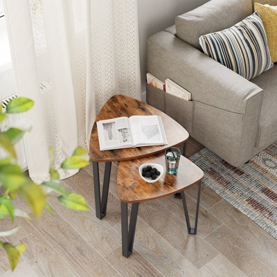 Industrial Nesting Coffee Table Set with Particleboard and Steel Frame, Vintage Black