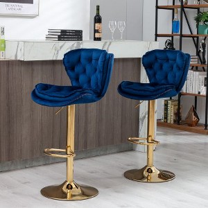 Kumasinova Set of 2 Tufted Velvet Counter Height Bar Stools – Adjustable Height, Swivel Bar Stools with Gold Base for Kitchen Island, Home Bar - 1 of 4