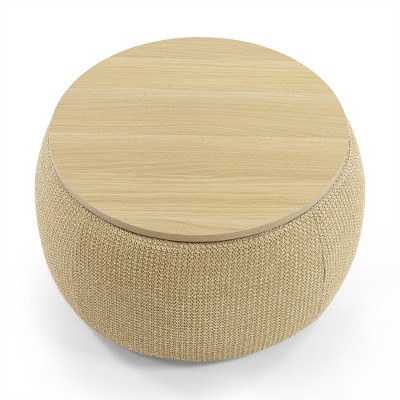 OUTSUPPLY Round Storage Ottoman, 2-in-1 End Table & Footstool with Hidden Compartment for Living Room