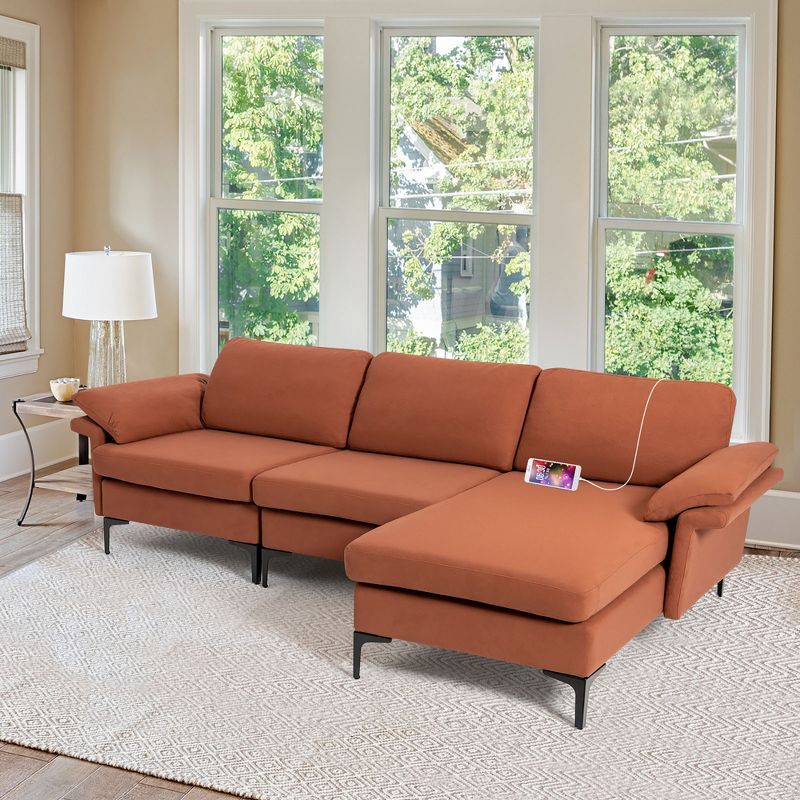 Costway L-shaped Modern Modular Sectional Sofa w/ Reversible Chaise & 2 USB Ports, 2 of 11