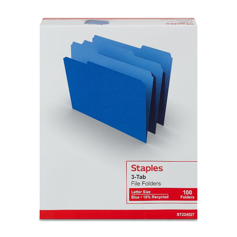 MyOfficeInnovations Colored File Folders 3-Tab Letter Blue 100/Box 224527, 4 of 5