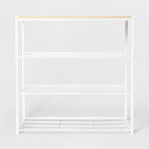 4 Tier Shoe Rack White Metal with Natural Wood - Brightroom™ - 1 of 4