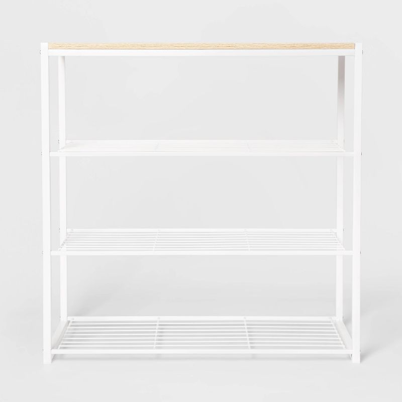 4 Tier Shoe Rack White Metal with Natural Wood - Brightroom&#8482;, 1 of 8