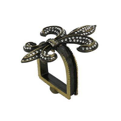 Black Fleur-de-Lis Napkin Rings with Stones - Set of 4