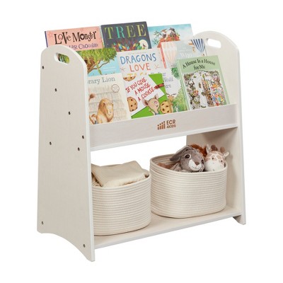 White Wash Birch 3-Shelf Kids Book Display with Handles