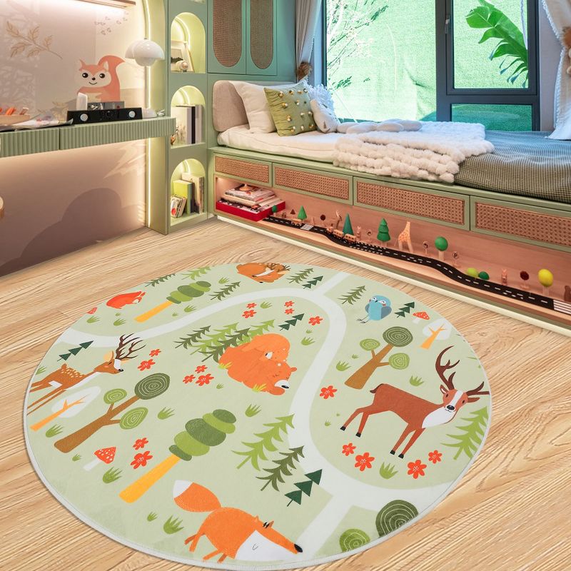 WhizMax Kids Area Rug Jungle Animal Road Play Mat 4'*4'Round, 4 of 6