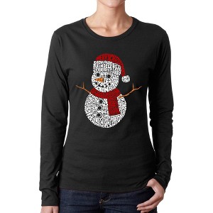 LA Pop Art Christmas Snowman - Women's Word Art Long Sleeve T-Shirt - 1 of 4