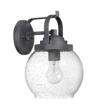 Robert Stevenson Lighting Bertram Industrial Lantern Seedy Glass Globe and Metal Wall Mounted Outdoor Light Distressed Zinc