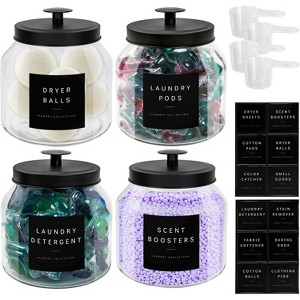 4-Pack Glass Laundry Organization Set with Labels, Jars for Laundry Pods, Scent Booster, Detergent, Dryer Balls and Powder Storage - 1 of 4