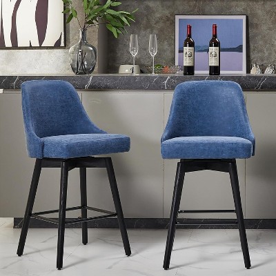 26" Counter Height Barstools,Mid Century Bar Chairs with Back & Wood Legs for Dining Room Kitchen Island, Blue
