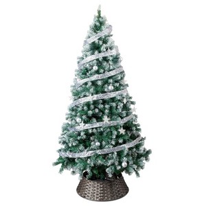 NAYSAYE 7.5FT Pre-Lit Artificial Christmas Tree Green with Snowy Tips Silver Ribbon Ornaments 1223 Branch Tips for Home Living Room Holiday Decoration - 1 of 4