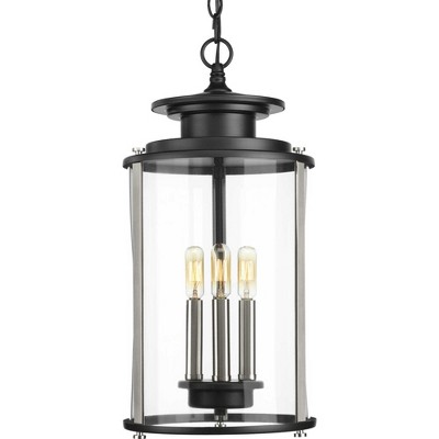 Squire Matte Black and Clear Glass 3-Light Hanging Lantern