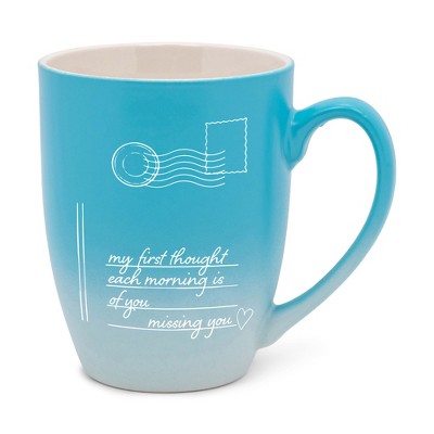 Elanze Designs My First Thought Each Morning Is Of You Missing You Two Toned Ombre Matte Teal and White 12 ounce Ceramic Stoneware Coffee Cup Mug