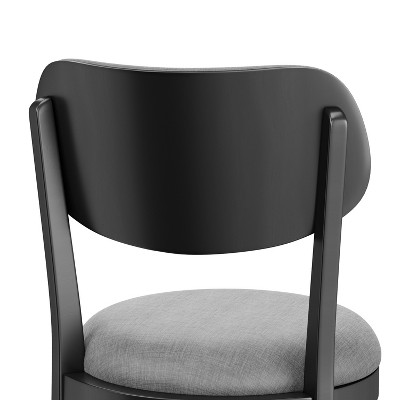 Classic Black Wood Swivel Barstool with Slate Gray Upholstery