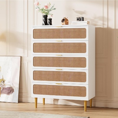 6 Drawer Dresser for Bedroom, Rattan Chest of Drawers with Deep Drawers, Large Modern Double Dresser