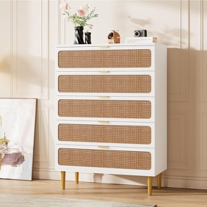 6 Drawer Dresser for Bedroom, Rattan Chest of Drawers with Deep Drawers, Large Modern Double Dresser - 1 of 4