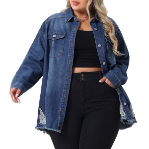 Agnes Orinda Women's Plus Size Button Denim Long Boyfriend Long Sleeve with Pockets Casual Shirt Jean Jackets - 1 of 4