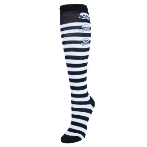 CTM Women's Gothic Skull Striped Knee-High Socks (1 Pair) - 1 of 4