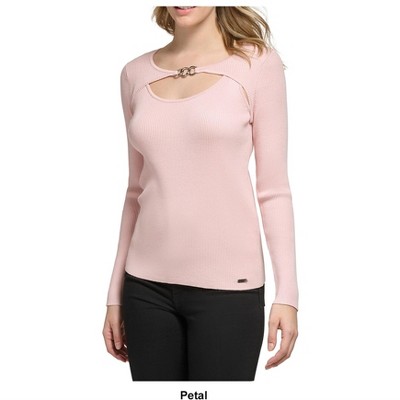 Calvin Klein Womens Ribbed Cut-Out Pullover Sweater