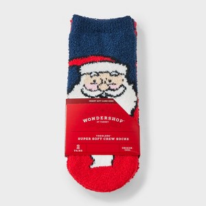 Toddler 2pk Cozy Christmas Santa Socks - Wondershop™ Red/Navy Blue 2T-3T - 1 of 3