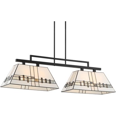 Robert Louis Tiffany Black Large Linear Island Pendant Chandelier 46" Wide 2-Light Modern Tiffany Style Art Glass Kitchen Island