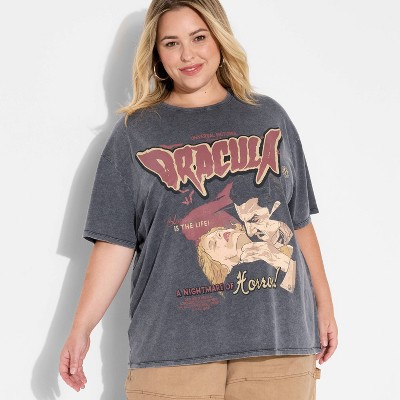 Women's Dracula Oversized Short Sleeve Graphic T-Shirt - Washed Black