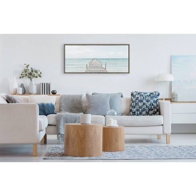 Gray Wooden Pier on Beach Framed Canvas Print, 18" x 40"