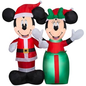 Gemmy 4 ft Airblown® Blowup Inflatable Santa Mickey & Minnie with Built in Lights Outdoor Decoration - Multicolored - 1 of 3