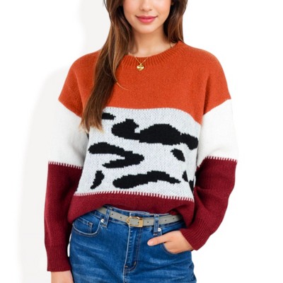 Anna-Kaci Women's Animal Print Color Block Sweater