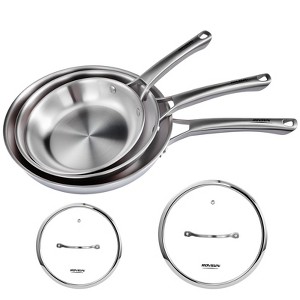 ROVSUN 8-10-12 Inch Stainless Steel Cookware Set, Tri-Ply Skillets Set with Lids,Chef's Pan, PFOA & PTFE Free Skillets, Dishwasher & Oven Safe - 1 of 4