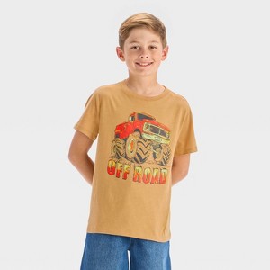 Boys' Short Sleeve Monster Truck Graphic T-Shirt - Cat & Jack™ Tan - 1 of 4