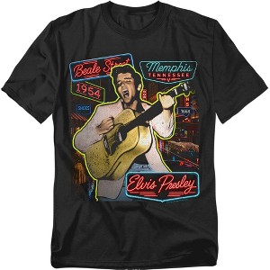 Men's Elvis Presley Elvis on Neon Beale Street T-Shirt, Black, 2X