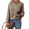 Women's Waffle Knit Striped Sweater, Long Sleeve Notch Neck Casual Top for Fall & Winter Layering - 3 of 4