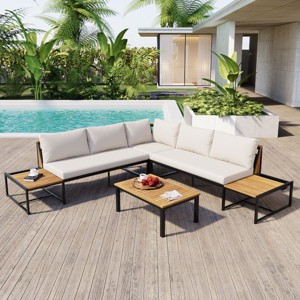 Outdoor 4-Piece Sofa Set, Sofa Set with Side Table and Coffee Table, Sofa with Iron Frame and Polyester Cushions-Coolbibila - 1 of 4