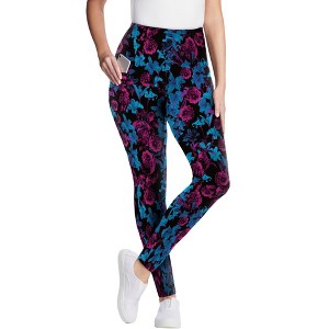 Woman Within Petite Stretch-Cotton Knit Pull-On Printed Pocket Leggings - 1 of 3
