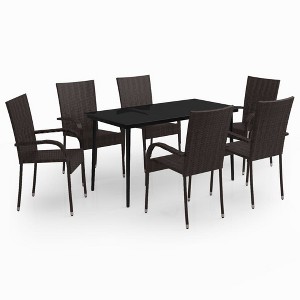 vidaXL Garden Dining Set Black PE rattan, powder-coated steel, glass - Brown and black - 55.1" table length - 6 - 1 of 4