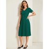 Allegra K Women's V-Neck Short Sleeve Belted A-Line Work Pleated Dress - 4 of 4