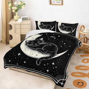 Hachikiko Black Cat on Moon Star 3D Print Comforter Set,Cute Kids Toddlers Bedding Room Decor - 1 of 4