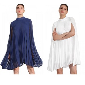 INSPIRE CHIC Women's Loose Flowy Cloak Sleeve Cape Pleated Chiffon Dress 2 Packs - 1 of 4