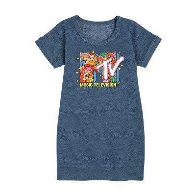 - MTV - Logo Retro Collage Graphic Short Sleeve Fleece Dress