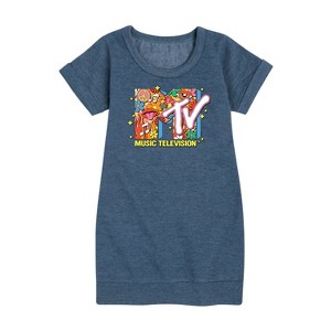 - MTV - Logo Retro Collage Graphic Short Sleeve Fleece Dress - 1 of 3