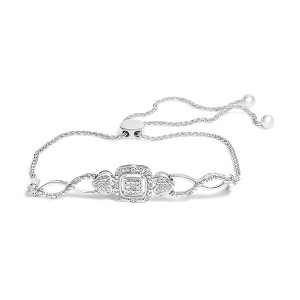 Haus of Brilliance Silver Diamond Cushion Frame Heart-Sides Twist Bolo Tennis Bolo Bracelet - 1 of 4