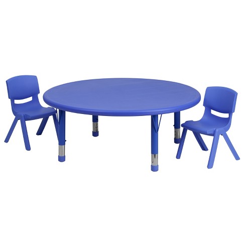 Emma and Oliver 45" Round Blue Plastic Adjustable Activity Table Set-2 Chairs - image 1 of 2