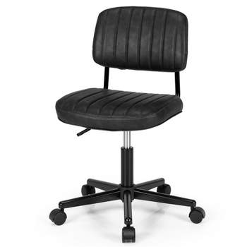 Tangkula Leisure Office Chair Mid-back Swivel Task Chair PU Leather Adjustable Armless Chair Retro Design Black