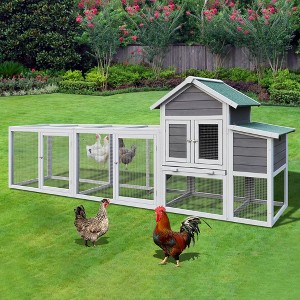 KTMBDW Chicken Coop Extra Large Chicken House, Outdoor Wooden Hen House Poultry Cage with Nesting Boxes, Perches, Large Run 119"L, Gray - 1 of 4