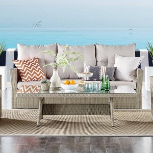 All-Weather Wicker Canaan Outdoor Sofa with Cushions Brown - Alaterre Furniture: Patio Seating, Weather-Resistant - 1 of 4