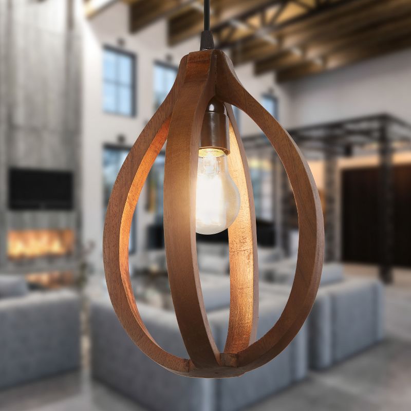 River of Goods Amore 1-Light Brown Pendant Light with Mango Wood Cage Shade, 3 of 10