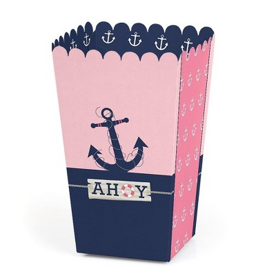 Big Dot of Happiness Ahoy - Nautical Girl - Baby Shower or Birthday Party Favor Popcorn Treat Boxes - Set of 12